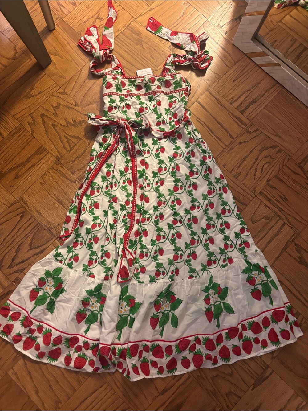 Sue Sartor Strawberry-Print Tie-Waist Annabel Maxi Dress size medium